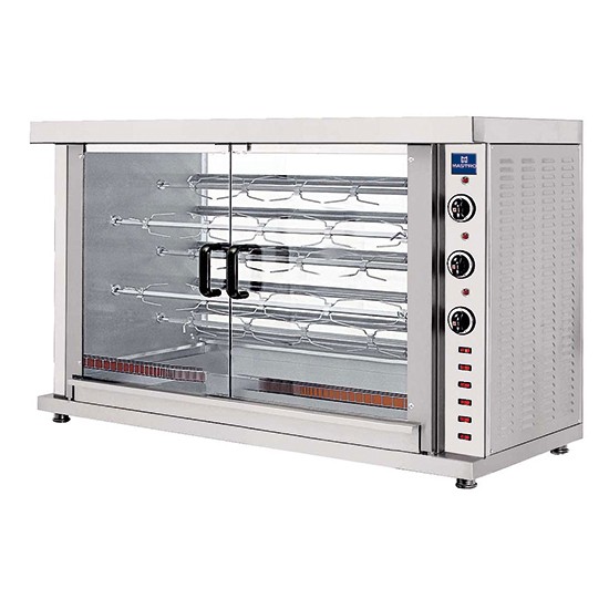 Elektro-Hähnchengrill mit Beleuchtung, 3 Spieße für 12-15 Hähnchen durchsichtig