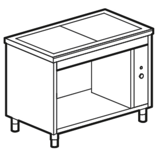 Warmhalteplatten-Element mit vorgespanntem Glas auf offenem Schrank, B=800 mm, 2x GN 1/1