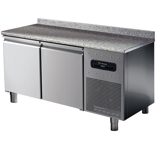 Bäckereikühltisch 2-türig 600x400 mm mit Granitarbeitsplatte und Aufkantung