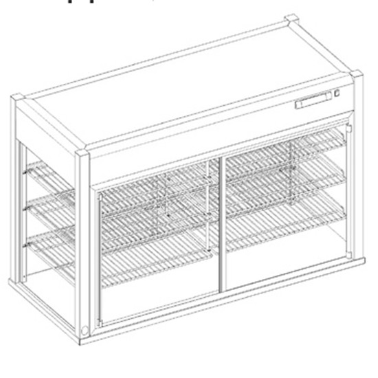 Kühlvitrine mit 3 Ebenen, Kundenseite mit Klappen, ohne Boden, ohne Aggregat, B=1200 mm