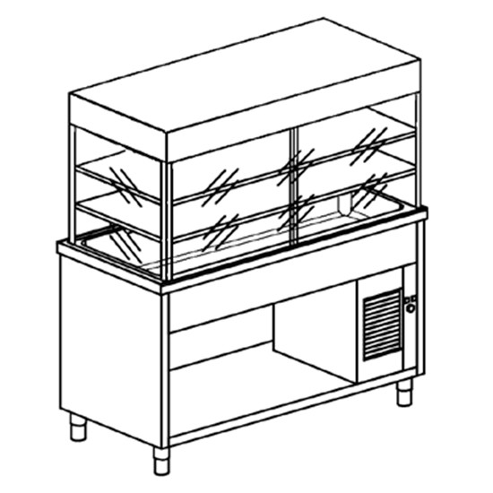 Kühlvitrinen-Element mit Kühlwanne auf offenem Schrank, B=1200 mm, 3x GN 1/1