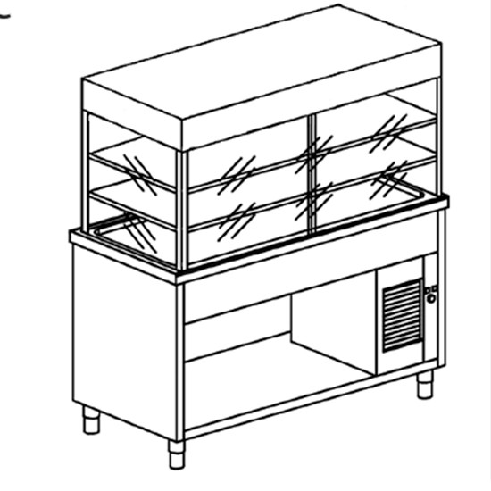 Kühlvitrinen-Element mit Kühlplatte auf offenem Schrank, B=1200 mm, 3x GN 1/1