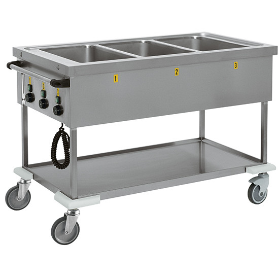 Bain Marie-Wagen mit Zwischenboden, 3 Becken, 3 Temperaturen, 3x GN 1/1