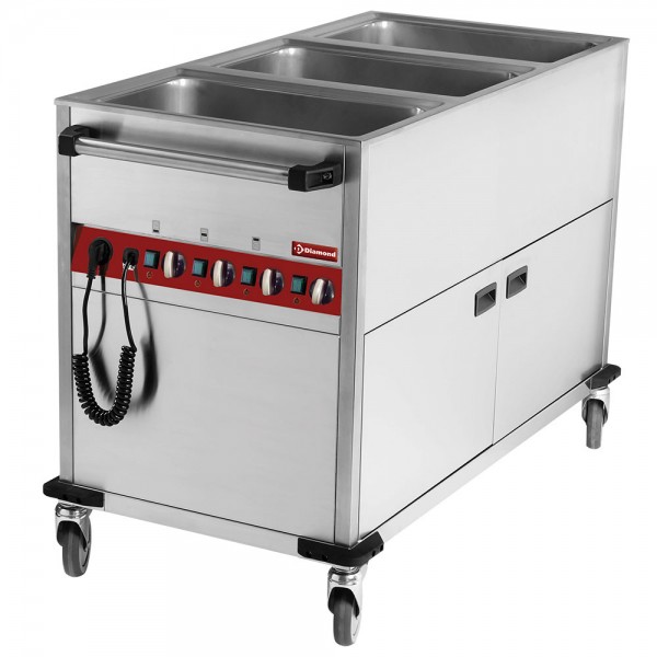 Bain Marie-Wagen mit Unterschrank, 3 Becken, 3 Temperaturen, 3x GN 1/1