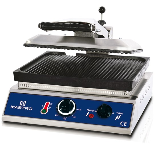 Profi Kontaktgrill mit gerillten Gusseisen-Platten, untere Grillplatte 350x350 mm