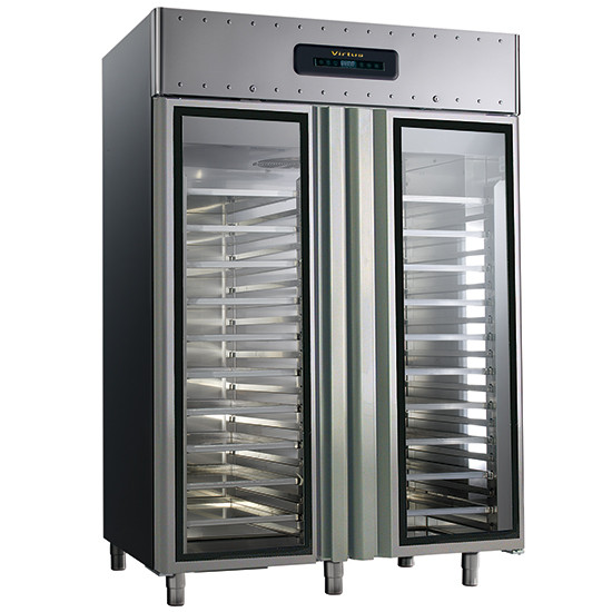 Bäckereitiefkühlschrank 600x400 mm 1400 Liter aus Edelstahl mit Glastüren, -10 °C/-30 °C