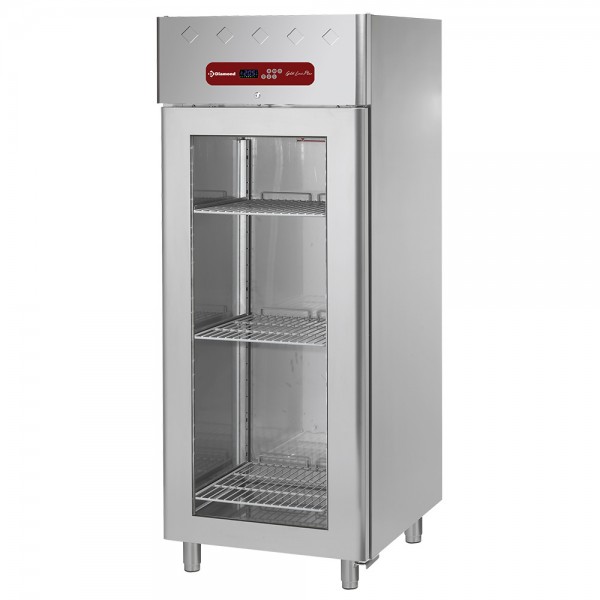 Gastro Umluftkühlschrank, GN 2/1 700 Liter, aus Edelstahl mit THERMOglastür, 0°C/+10 °C